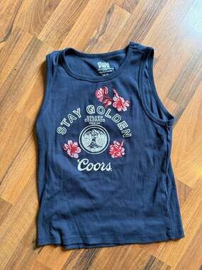 Coors Banquet Stay Golden Embroidered Ribbed Tank Top